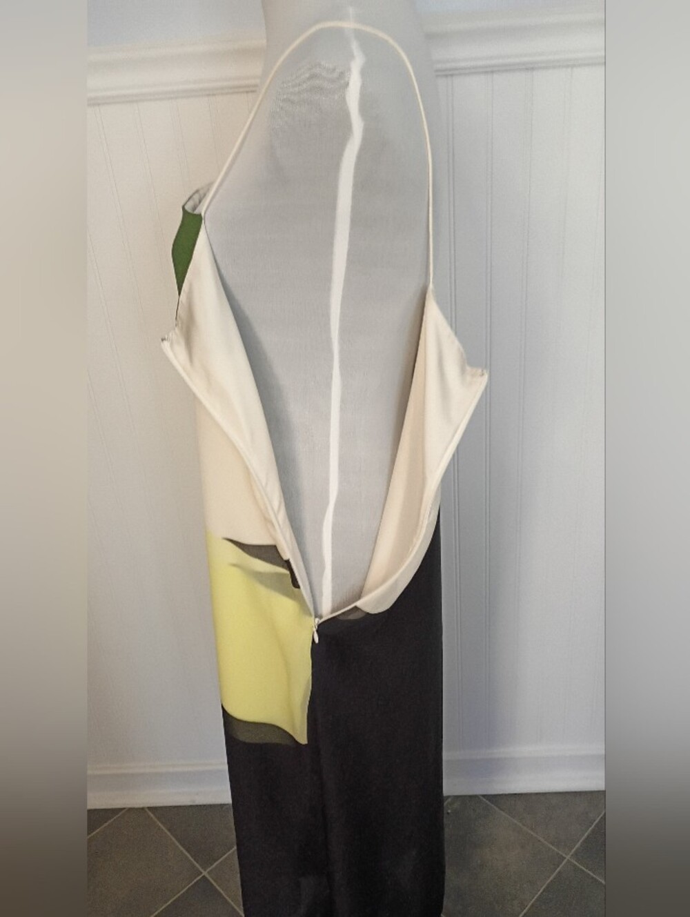 Tibi Pieza Draped Silk Slip Dress Colorblock Green Yellow Black Size 10 - Picture 8 of 15